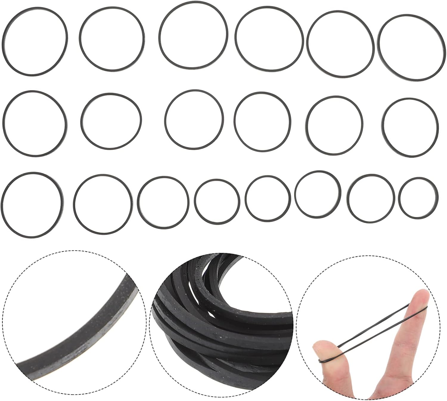20 Piece Black Rubber Recorder Repair Maintenance Belt for Electronics