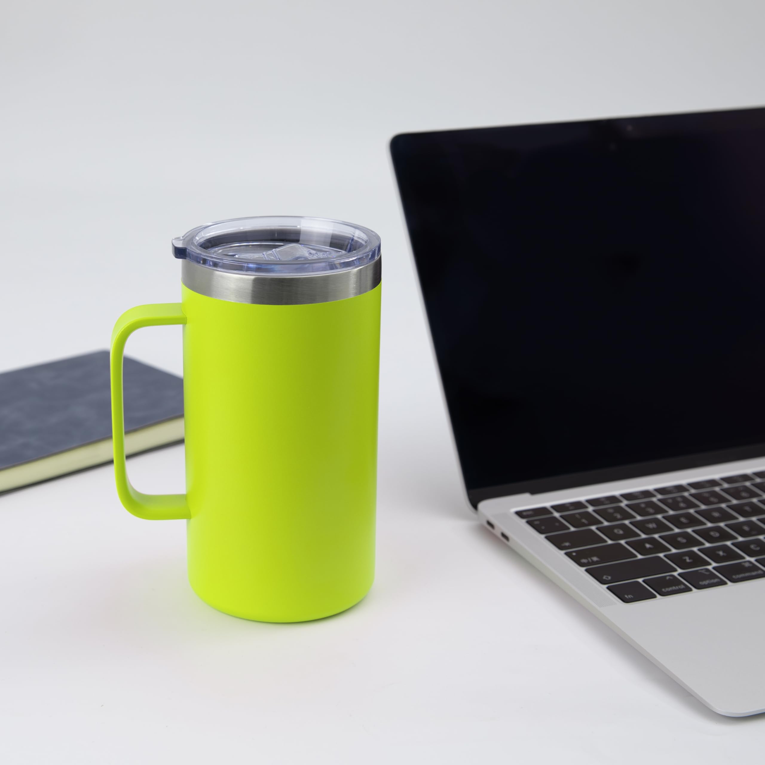 DOMICARE Taza de café de acero inoxidable de 24 onzas con asa y tapa, taza de viaje con asa, vaso de café al vacío de doble pared, taza aislada reutilizable, verde claro, paquete de 4