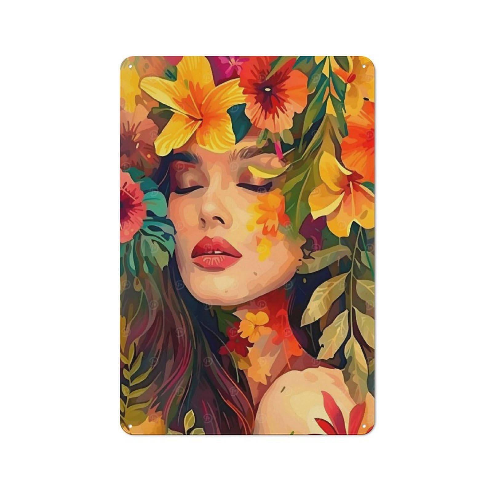 Junmoney Woman Surrounded By Flowers Vintage Tin Sign 30X20cm, Country Style Bistro Wall Plaque For Bakery, Diner, Cafe Or Family Room