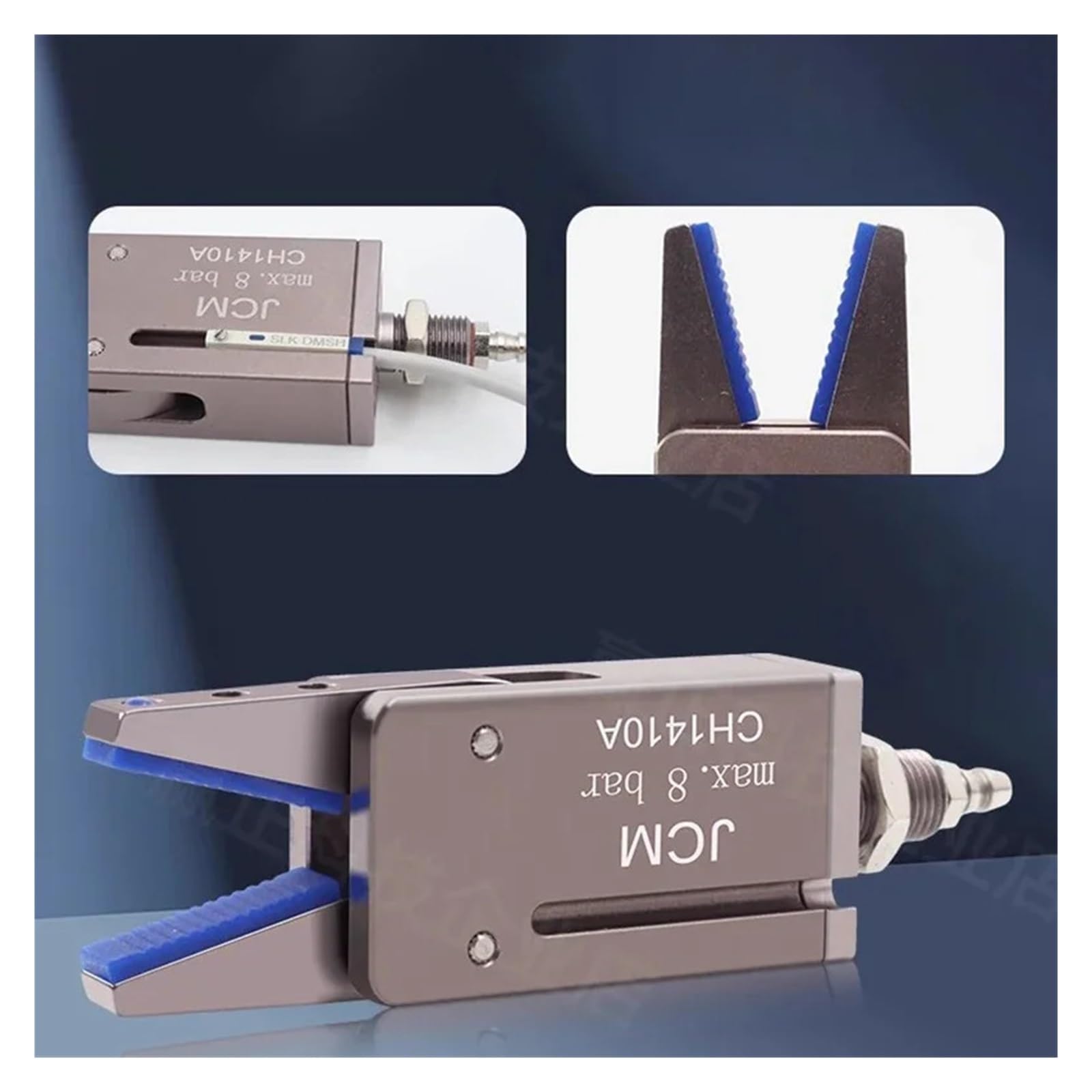 Mini fijación neumática Pinza robótica neumática premium con interruptor de sensor y almohadillas antideslizantes - Garra manipuladora de automatización industrial de alta precisión(CH1410A)