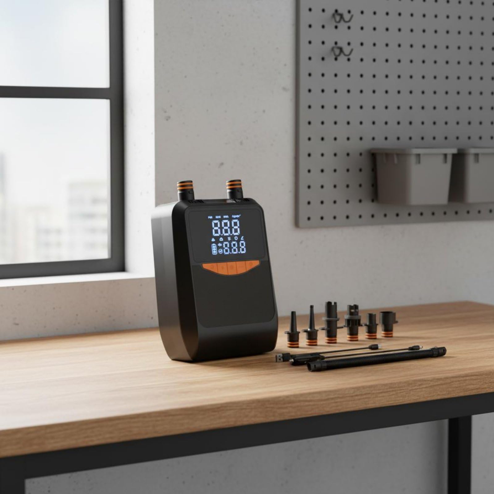 Pompe à Air Portable Compresseur Gonflable Pompe Électrique Gonfleur Double Fonction Affichage Numérique en Psi Arrêt Automatique Batterie Haute