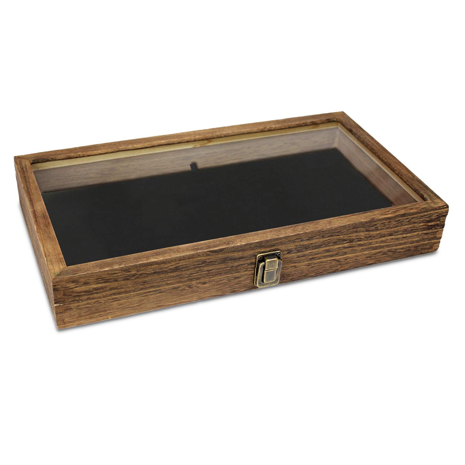Mooca Wooden Jewelry display case with Tempered Glass Top Lid, Brown Color