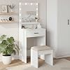 White Dressing Table, 50x41x135 cm Engineered Wood Vanity with LED Mirror Lights, Ample Storage Drawers for Bedroom Makeup