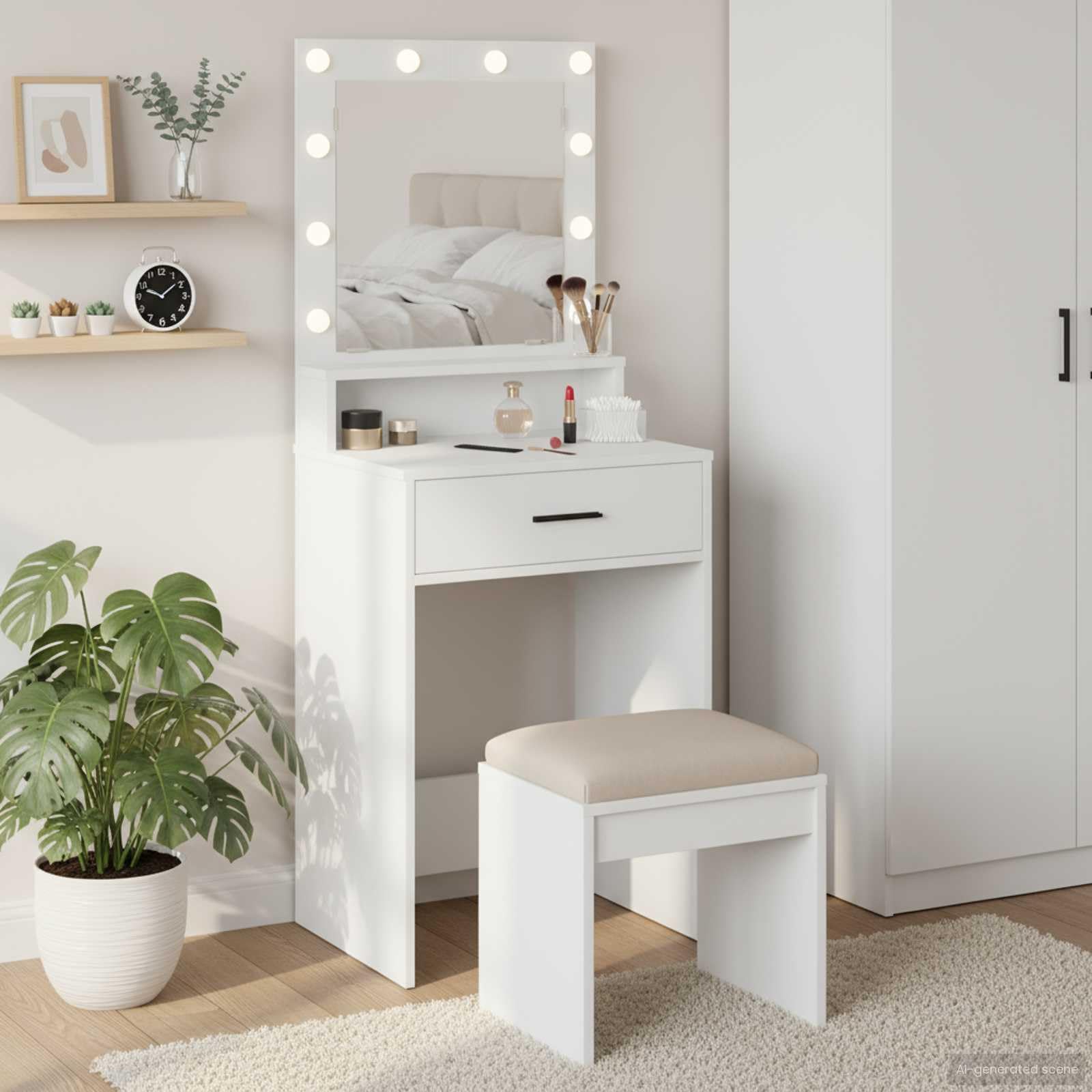 vidaXL Mesa Tocador con cajón 50 x 41 x 135 cm Madera de ingeniería, Vanidad Rectangular Elegante, tocador Moderno con Espejo LED, Organizador Compacto para el Dormitorio