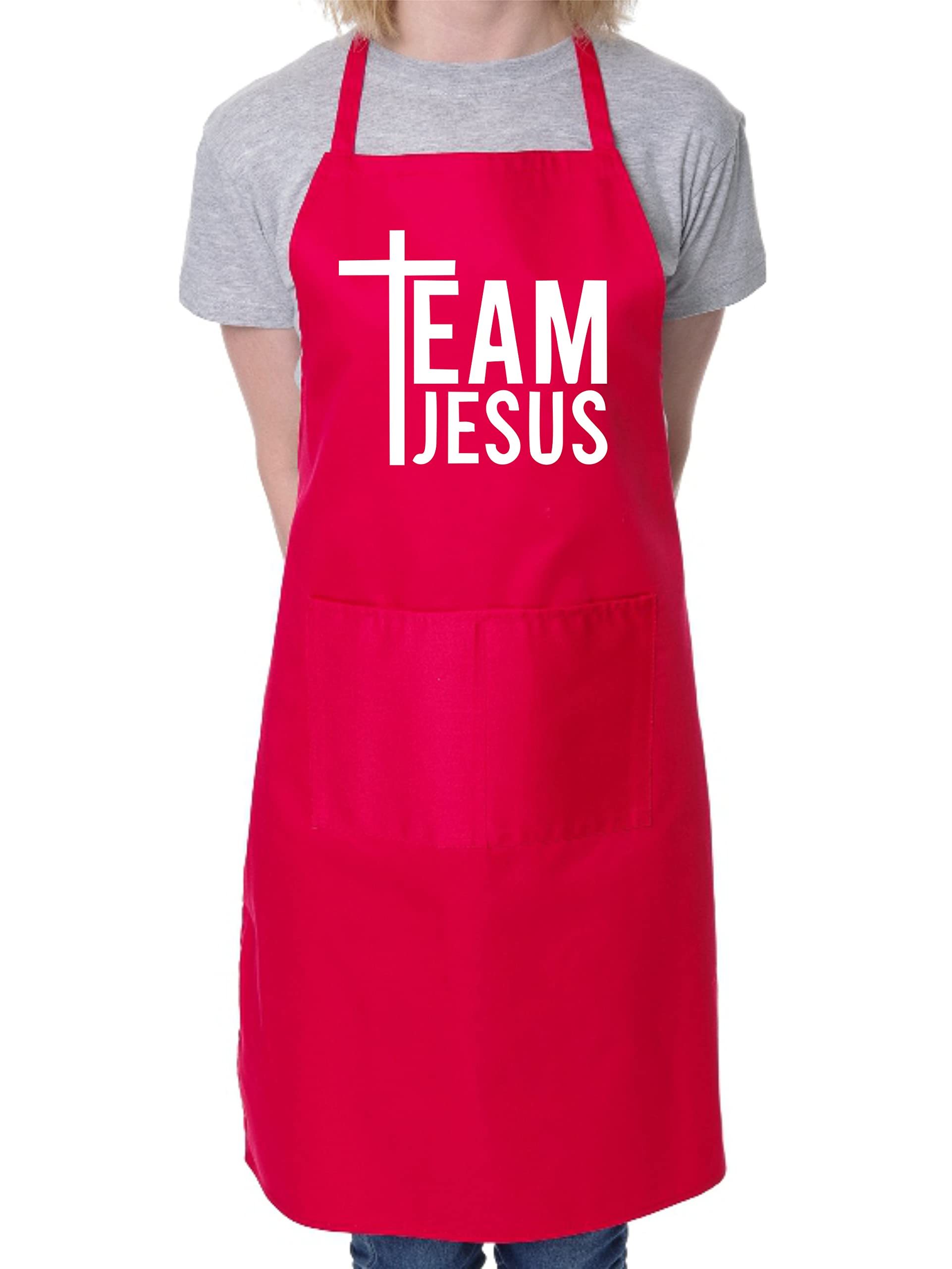 Print4u Unisex Red Team Jesus Baking Apron Church Christian Birthday Gift Cooking Bbq