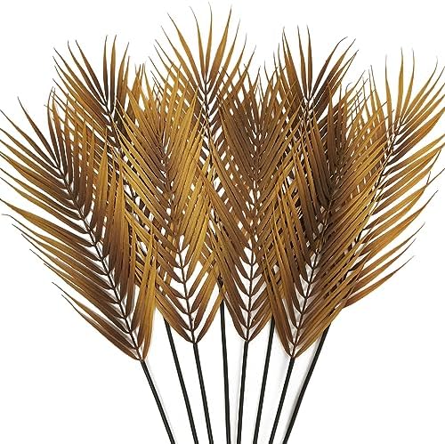 SNAIL GARDEN 8Pcs Fall Artificial Palm Leaves, 26.4" Faux Palm Fronds Autumn Palm Tree Leaf with Stem Palm Branches for Home Tall Vase Halloween Indoor Outdoor Table Centerpiece Fireplace Decor