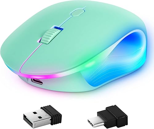 DANCESOUL Ratón inalámbrico con luz de respiración LED RGB colorida, recargable, clic silencioso, portátil para laptop, PC, computadora, MacBook y