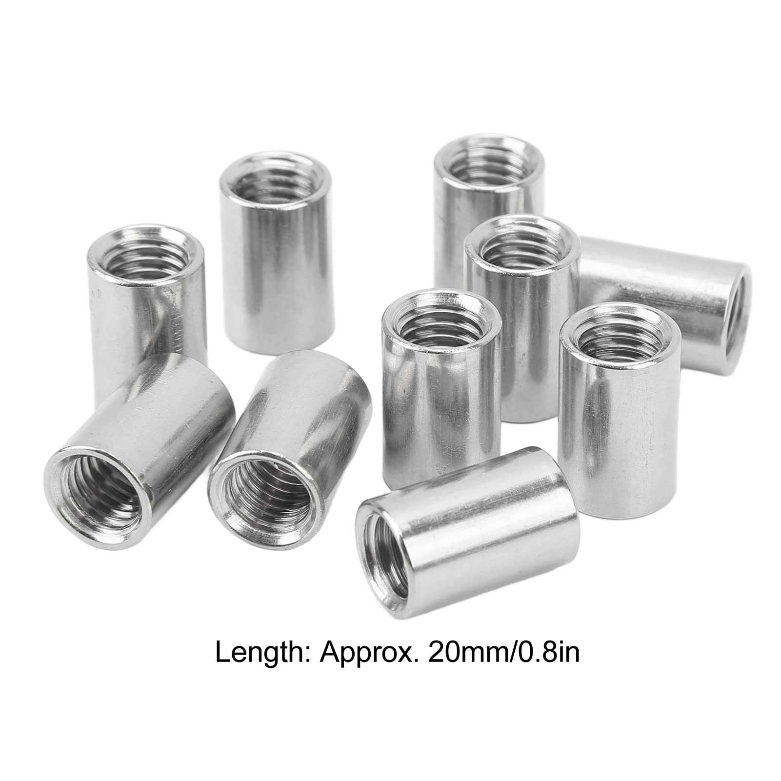 10 Pcs Round Connector Nut M10x1.5 L20mm Stainless Steel Female Thread Round Coupling Nuts Threaded Sleeve Rod Set