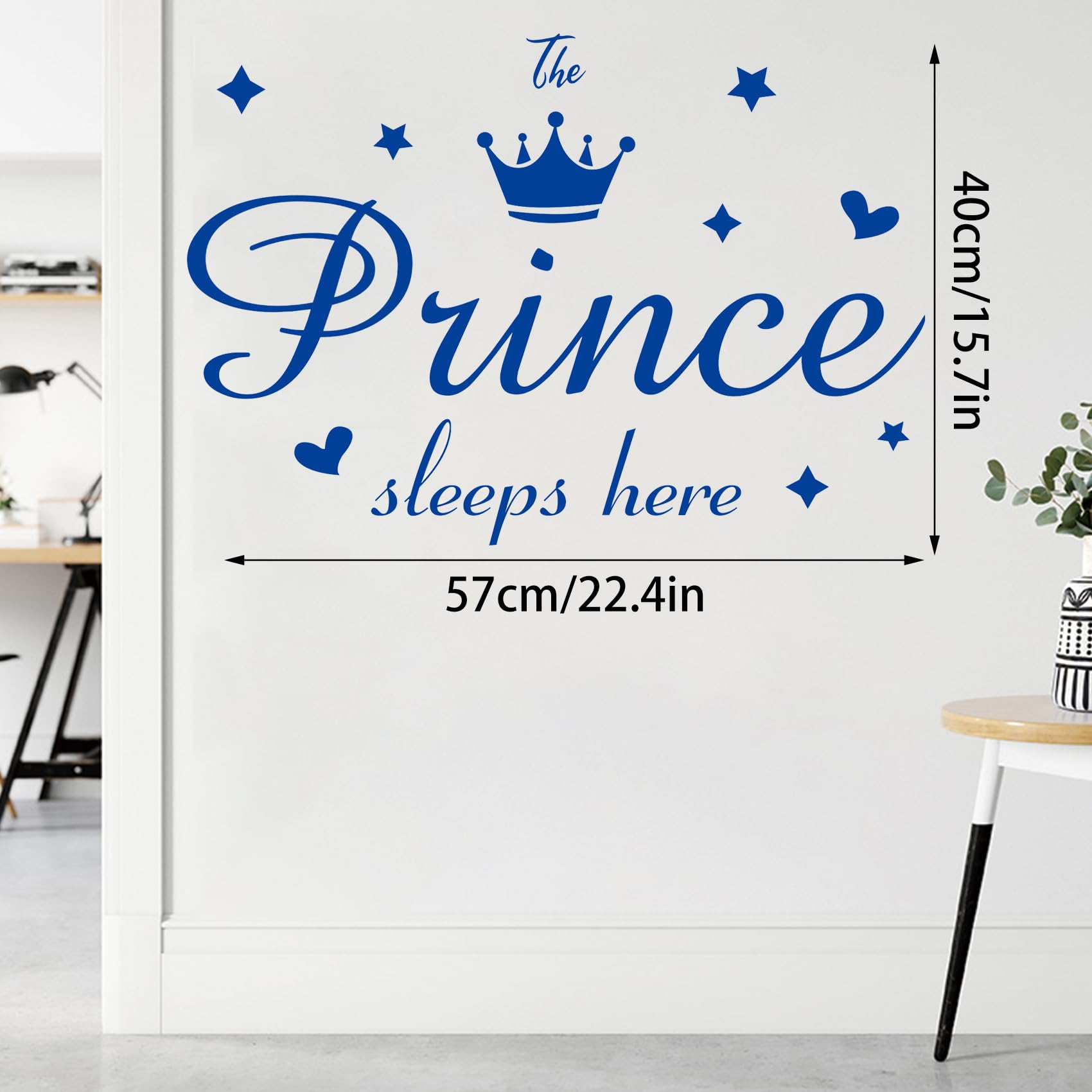 Vinyl Wall Decals Quote The Prince Sleeps Here Blue Crown Diamond Wall Stickers Removable DIY Art Words Mural Wallpaper Decor for Boys Kids Bedroom Nursery Home Decoration - Image 2