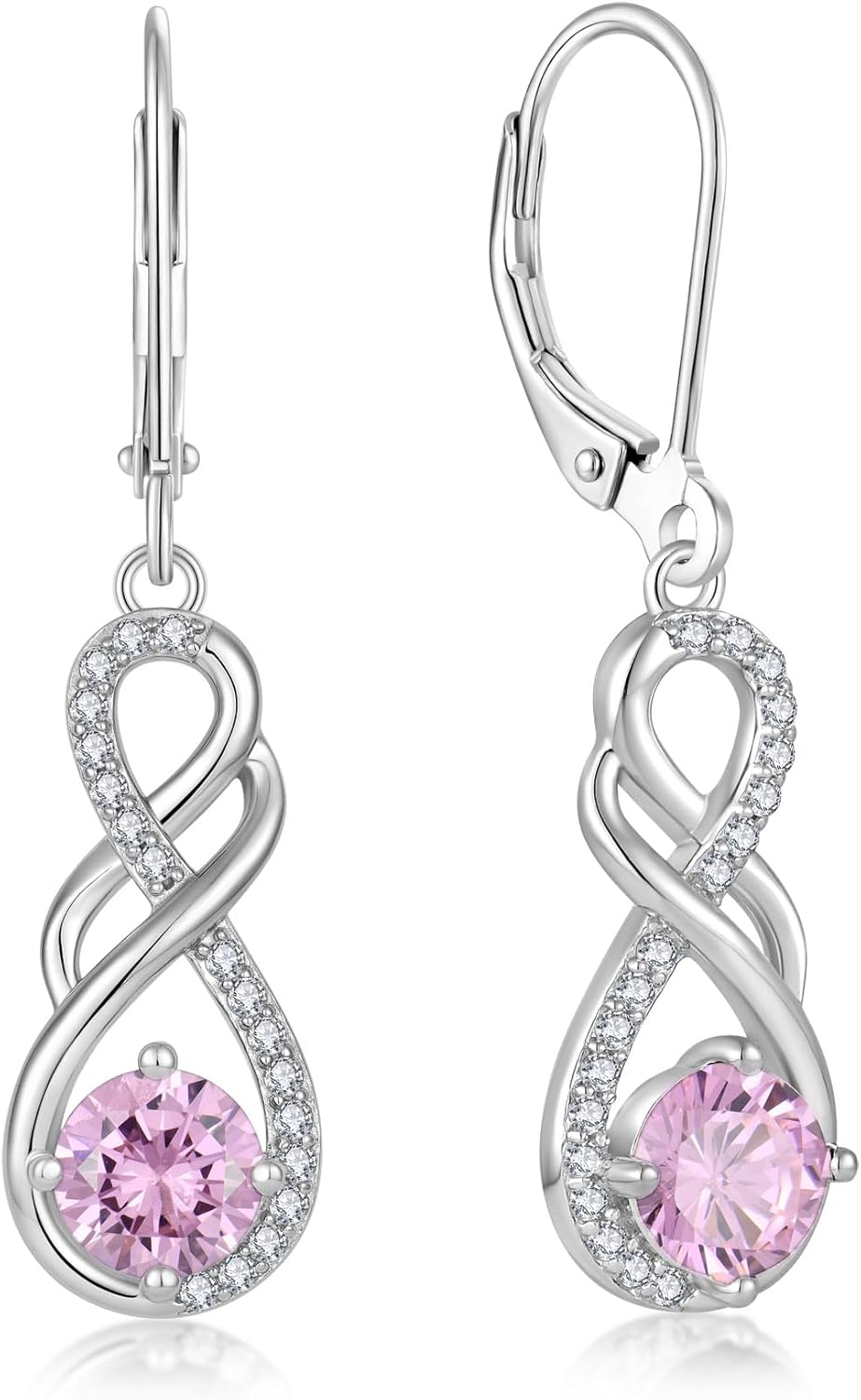 Gemstone Infinity Earrings for Women, S925 Sterling Silver Round cut Zircon Earring Birthstone Jewelry Gift for Her