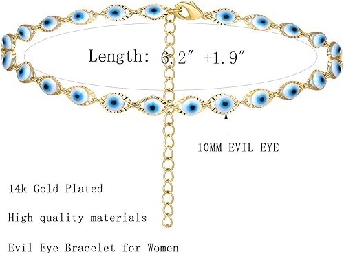 Miniatura 2 de HUASAI Pulsera de mal de ojo para mujer, delicada pulsera de ojo de la suerte chapada en oro de 14 quilates, bonita pulsera de cuentas para niñas
