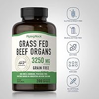 Vista 3 de Piping Rock Órganos de carne alimentada con pasto 3250 mg 200 cápsulas Suplemento para hígado, riñón, páncreas, corazón y bazo Sin OMG, sin