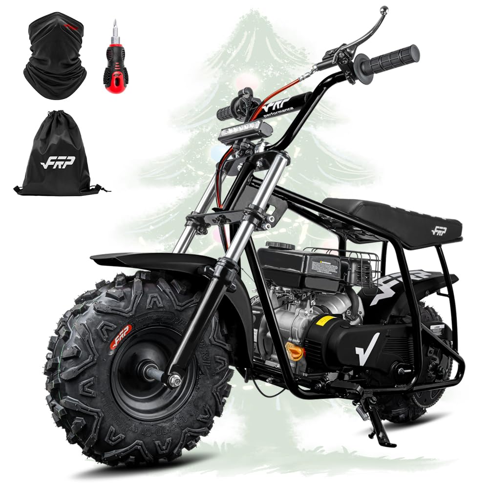 FRP GMB100 Performance 99CC 4-Stroke Mini Dirt Bike - Upgraded Hydraulic Brakes & Front Suspension Fork, 28MPH Off-Road Mini Bike with LED Headlight, Anti-Slip Seat, Supports 220LBS (Black)