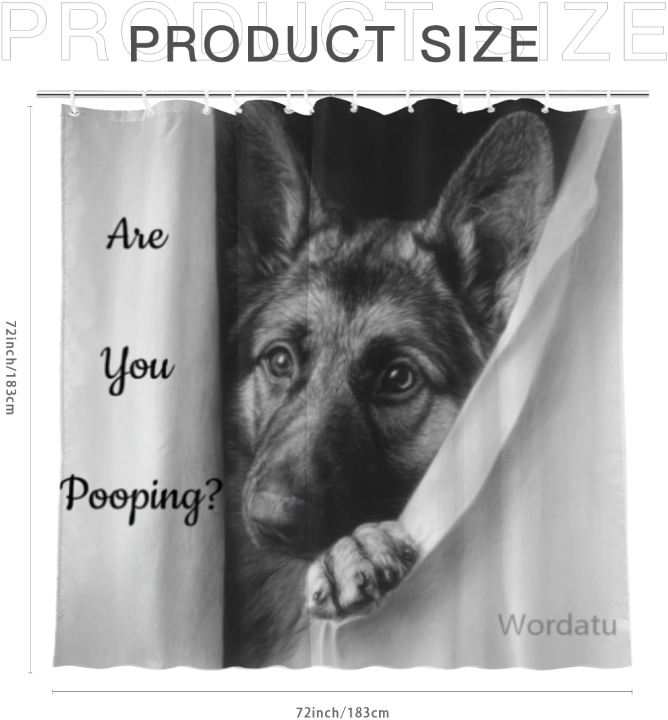 German Shepherd Shower Curtain Funny are You Pooping Black and White Bath Curtain Bathroom Decor Animal Toilet Resistant Fabric with 12 Hooks 72x72