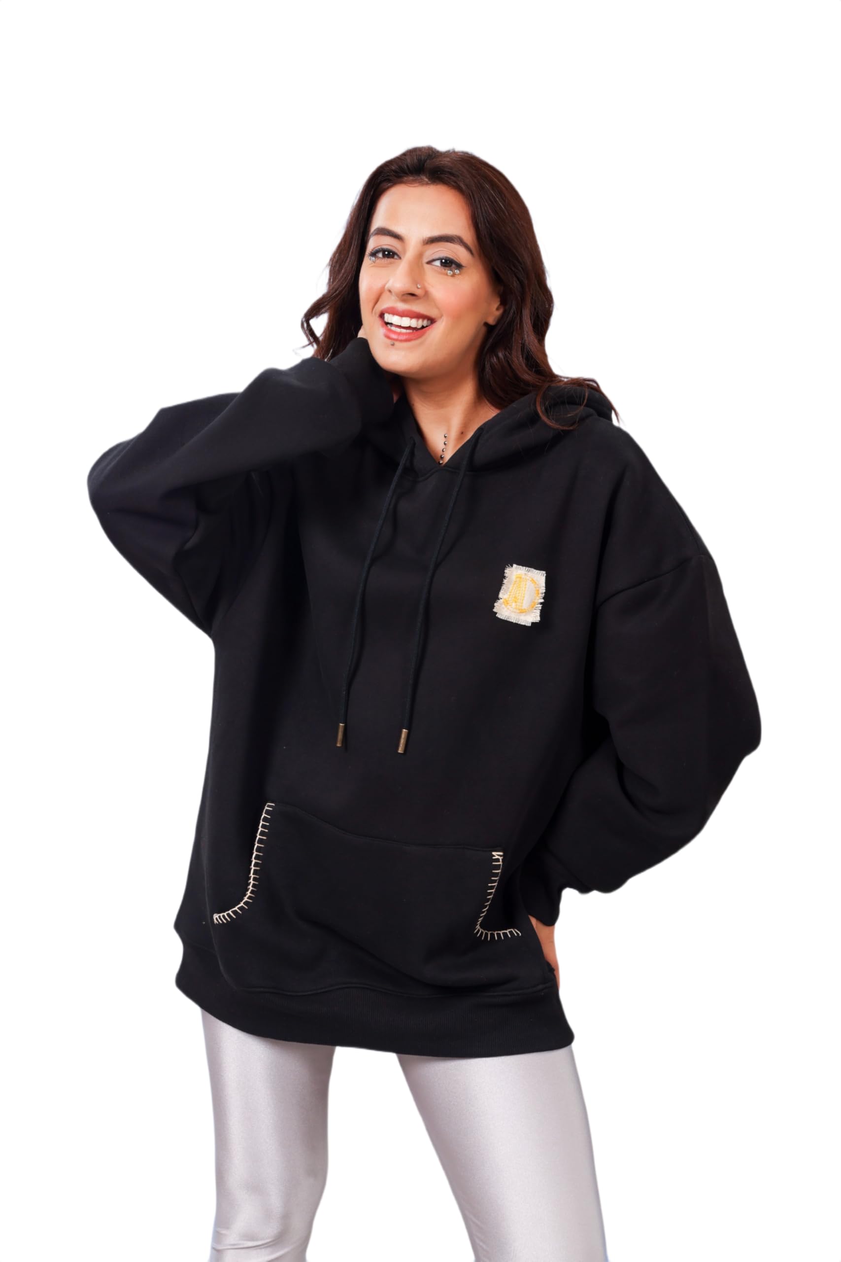 Atached Reset Cotton Rich Fleece Oversized Hoodie for Women | Handcrafted Graphic Print Sweatshirt with Hood & Kangaroo Pocket | Winter Wear-image-18