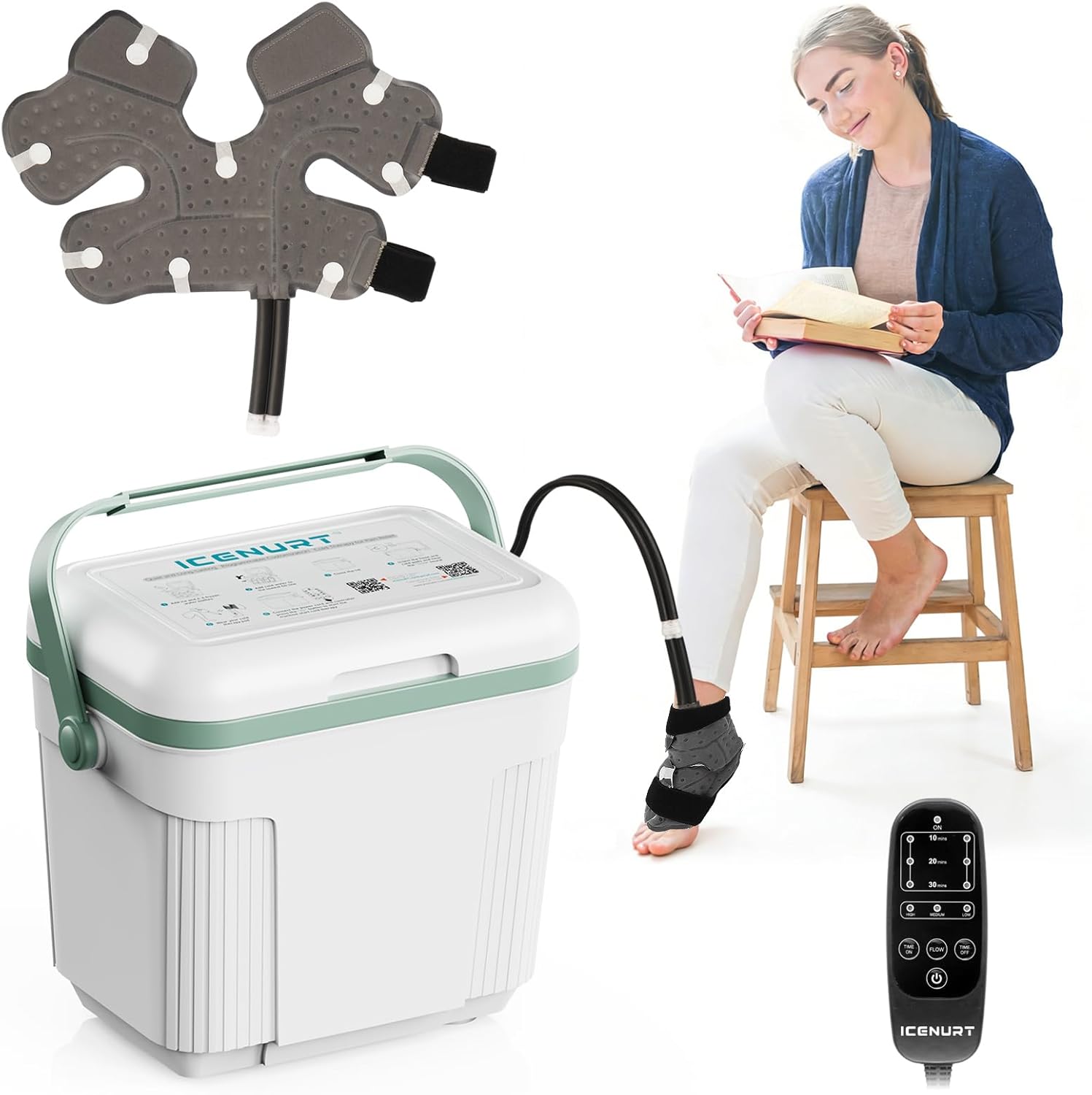 Cold Therapy Machine with Programmable Timer, Ice Machine for Ankle After Surgery, Replacement Recovery System, Cryotherapy Pain Relief with Ankle-Specific Pad