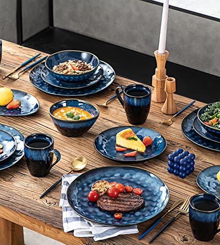 Unicasa Ceramic Dessert, Salad Plates, 8 Inch Round Serving Dishes Set Of 4 For Lunch, Dinner - Stoneware Dinnerware Set, Dishwasher, Microwave & Oven Safe (Deep Blue) #TOP6