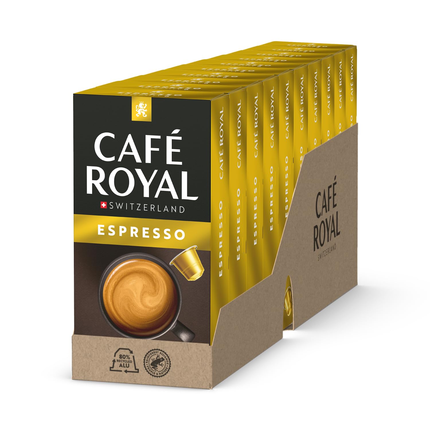 Café Royal, Espresso, 100 cápsulas compatibles con Nespresso (R), 80% aluminio reciclado, certificado Rainforest Alliance, café 100% arábica, intensidad 6