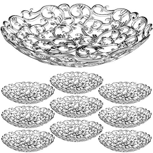 medium plastic silver serving dish - 10pk. reusable quality serving bowl for fruits, candy, appetizers - vintage elegant design for kitchen, party, centerpiece display - by impressive creations