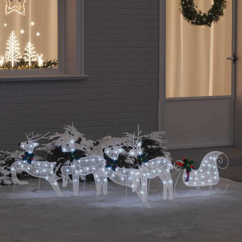 Set di 5 renne a LED in tessuto bianco, decorazione natalizia con figure luminose USB, per interni ed esterni, decorazione festiva