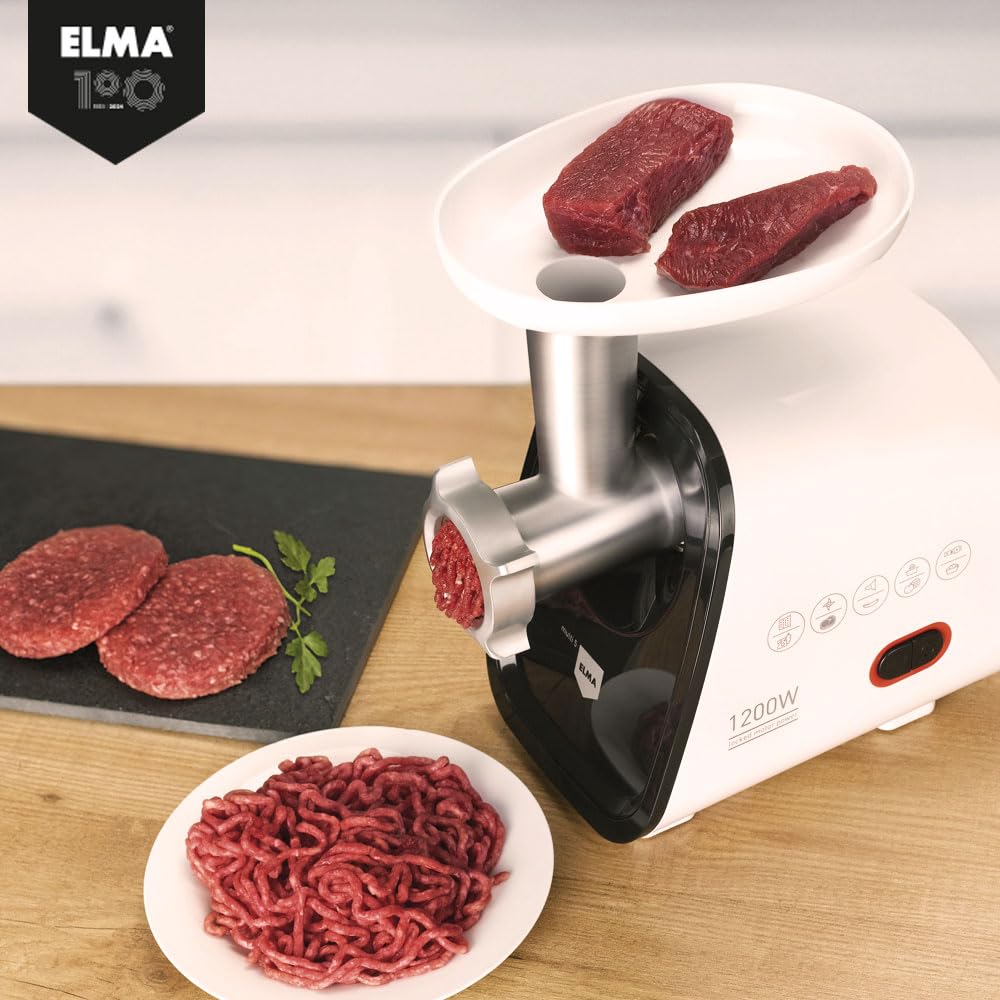 ELMA Picadora de carne eléctrica MULTI5 – Máquina Multifunción 5 en 1 | 350 W, Cabezal de Aluminio, Función Reverse, Accesorios Incluidos