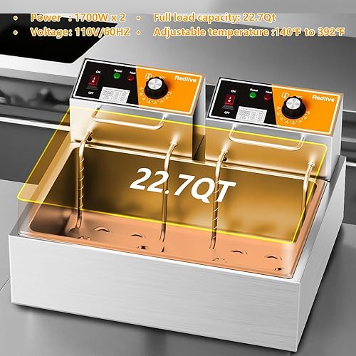Miniatura 5 de Freidora eléctrica de 3400 W caliente 22.6QT24L Freidora comercial con 3 cestas freidora de aceite para encimera para uso en restaurantes y cocina