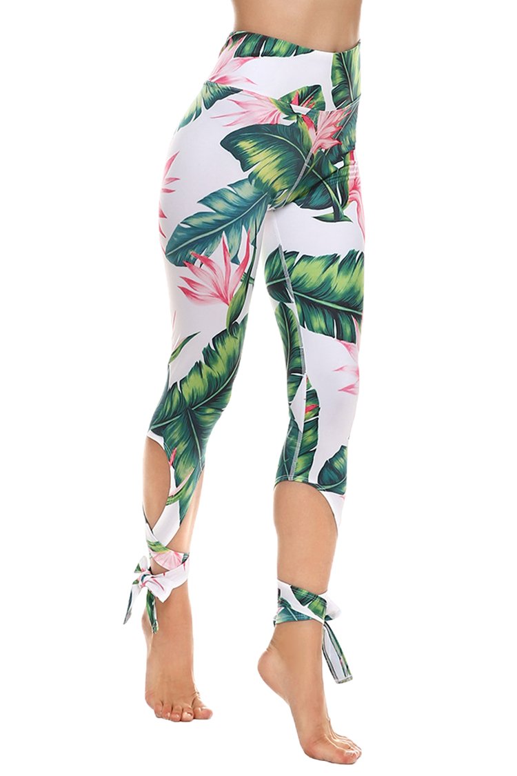 COCOLEGGINGS Womens Digital Print High Waisted Workout Capri Leggings Tights