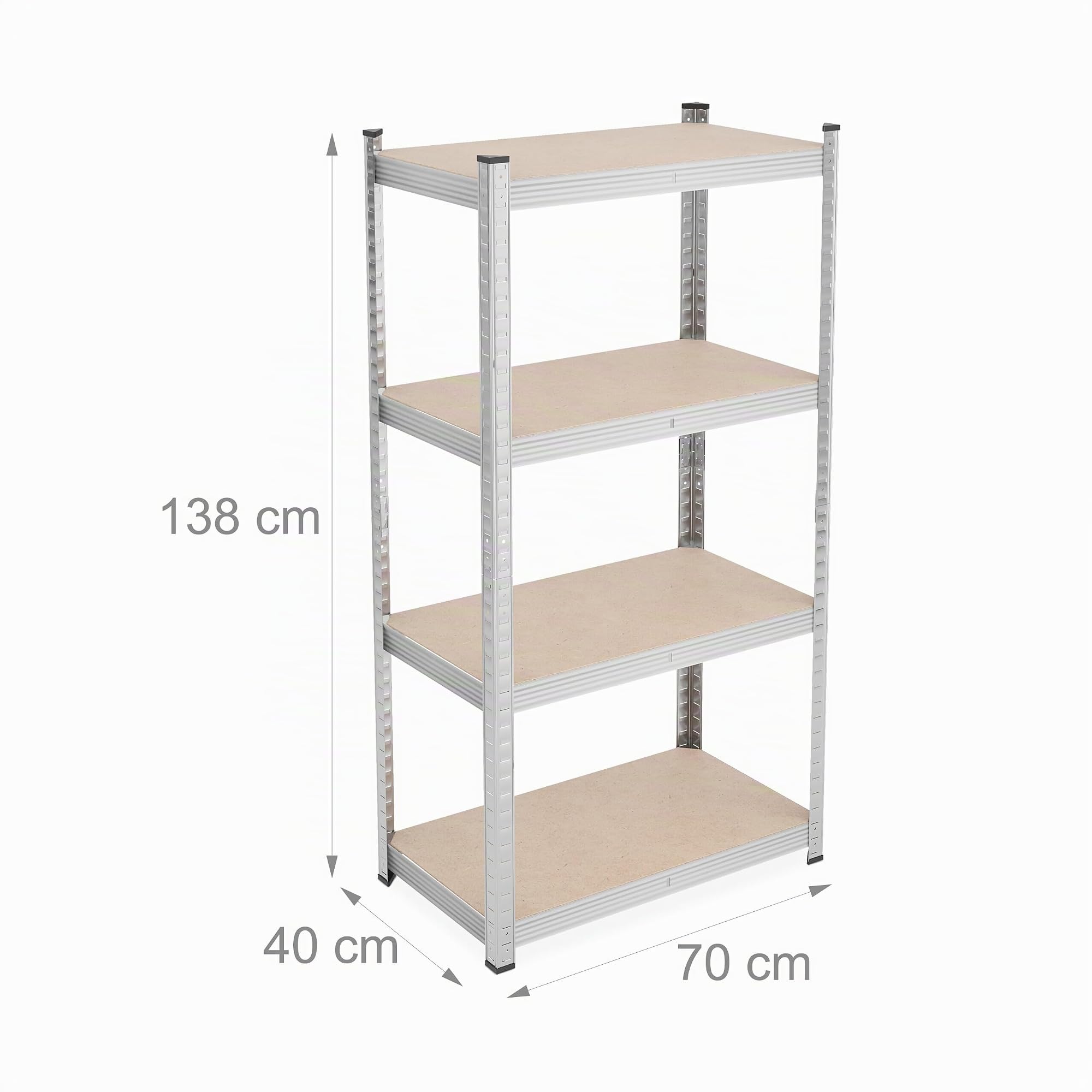 Relaxdays Étagère à Charge Lourde, HxLxP : 138x70x40 cm, Max. 200 kg, Stockage Garage, Cave, Acier, à emboîter, argenté