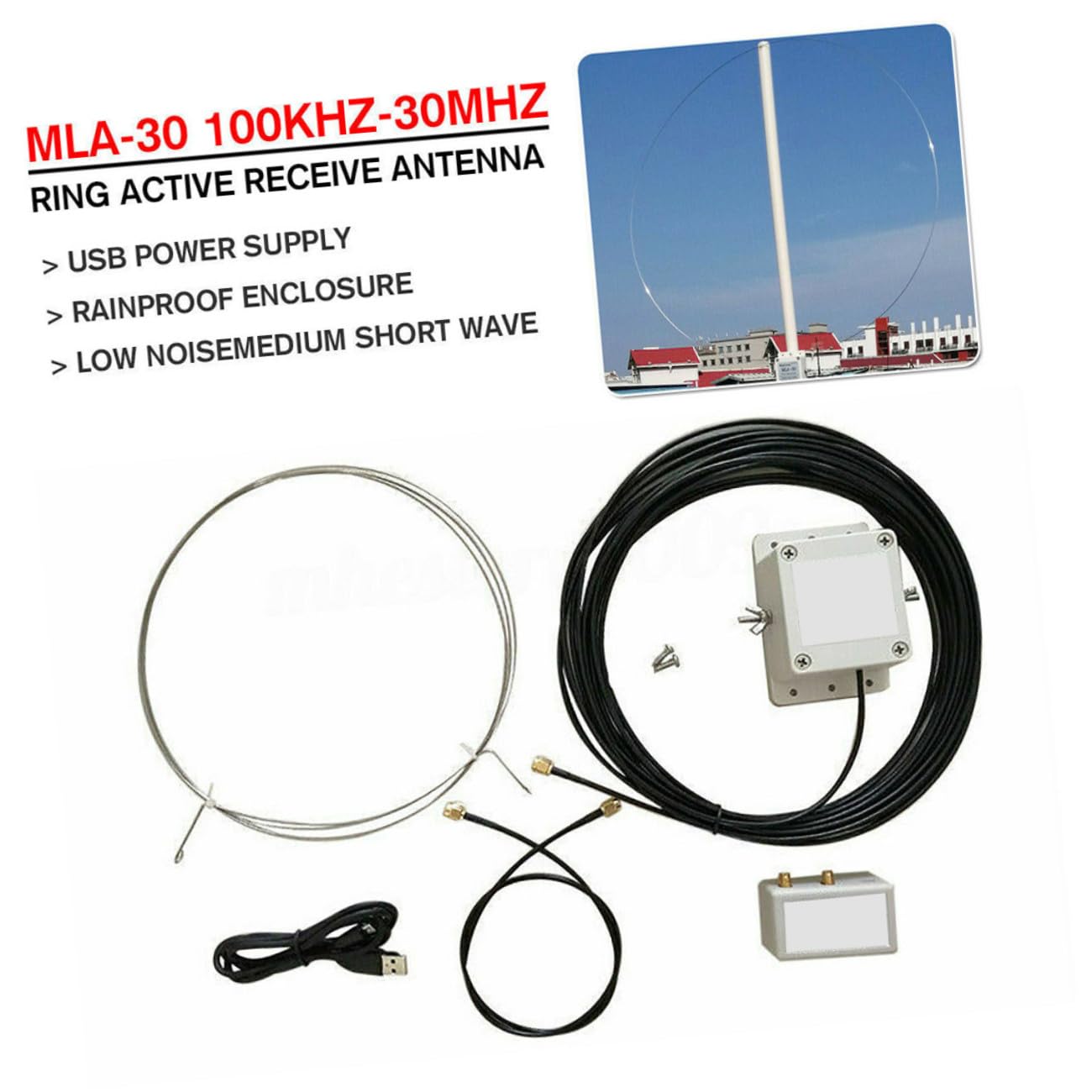 Antenne Active De Réception à Boucle Acier Inoxydable Suppression De Bruit Locale Antenne Moyenne Et Ondes Courtes USB pour Installation Facile sur Balcon Ou Toit