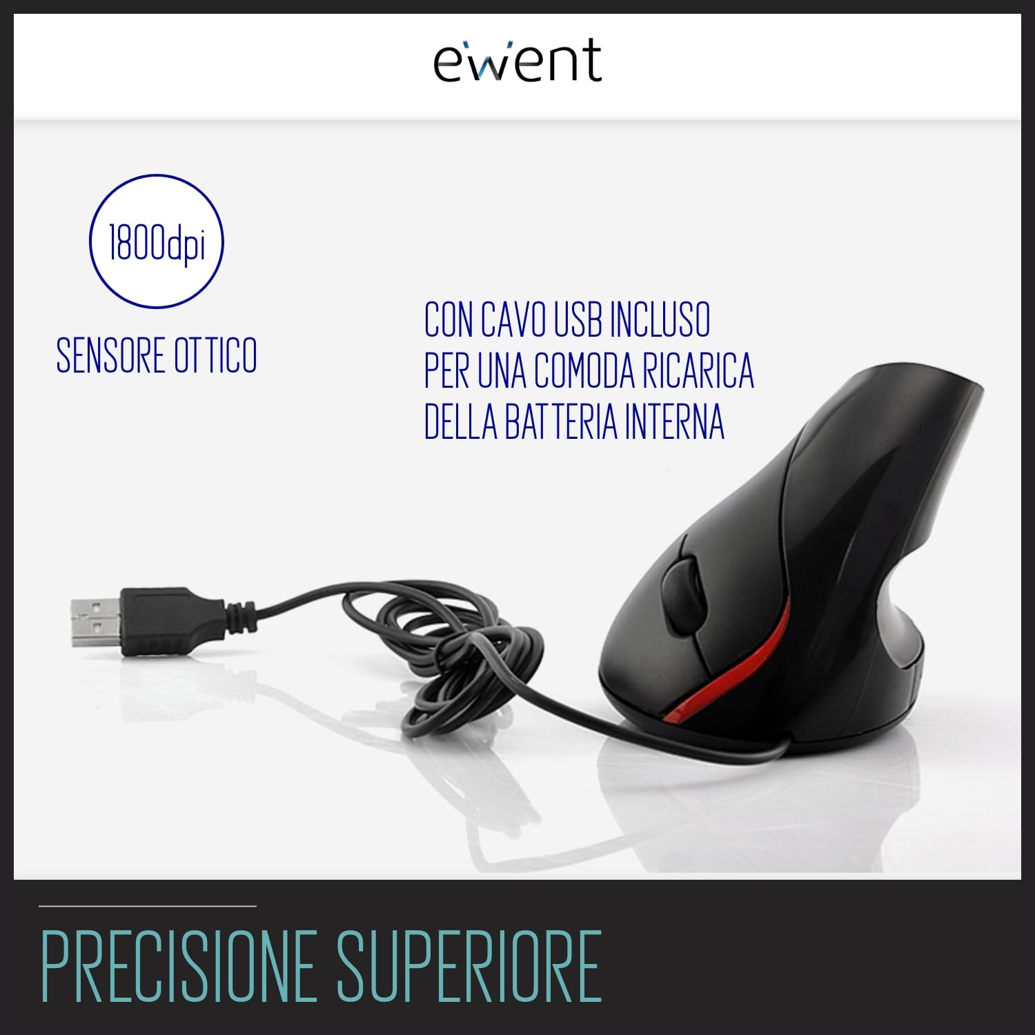 Ewent EW3156 Ratón Óptico Vertical 1000DPI Negro