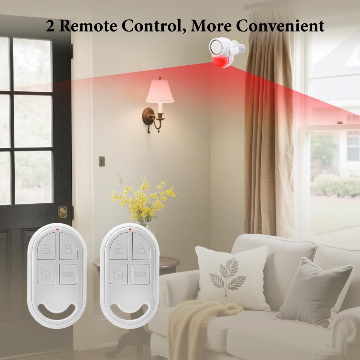 GALOOK Alarmas para Casa con 2 Control Remoto, Sensor de Movimiento con Alarma para Casa, Tienda, Oficina, Furgoneta, Garaje, Control Remoto Infrarrojo Sistema de Alarma Antirrobo, 125dB