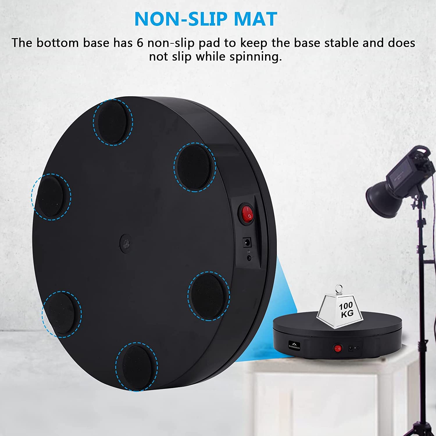 BAOSHISHAN Electric Rotating Display Stand Remote-controlled Rotating Turntable Display for Photography 360º Product Display Turntable 22CM 50KG Black