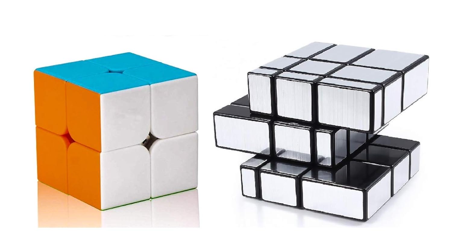Red Mapel Stickerless Cube Set of 2x2 and Stickered Silver Mirror