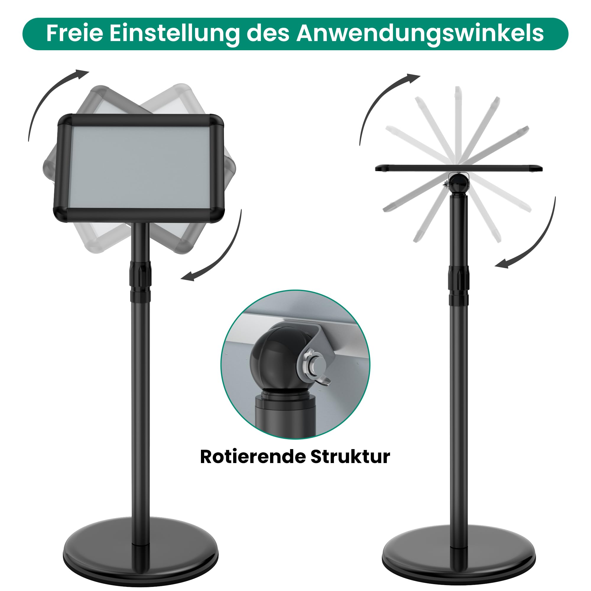 Infoständer DIN A4 297x210mm Informationsständer Höhenverstellbar Edelstahl Kundenstopper Aufsteller Plakatständer Präsentationsständer Werbeständer (Schwarz, A4)