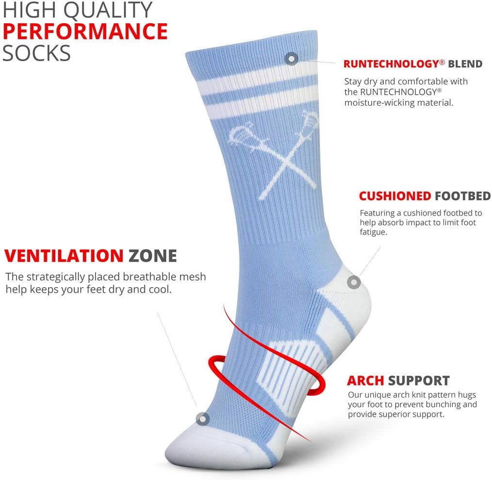 ChalkTalkSPORTS Lacrosse Performance Crew Socks - Retro Crossed Sticks - Youth & Adult - Multiple Colors - Lax Mid-Calf Socks - Image 4