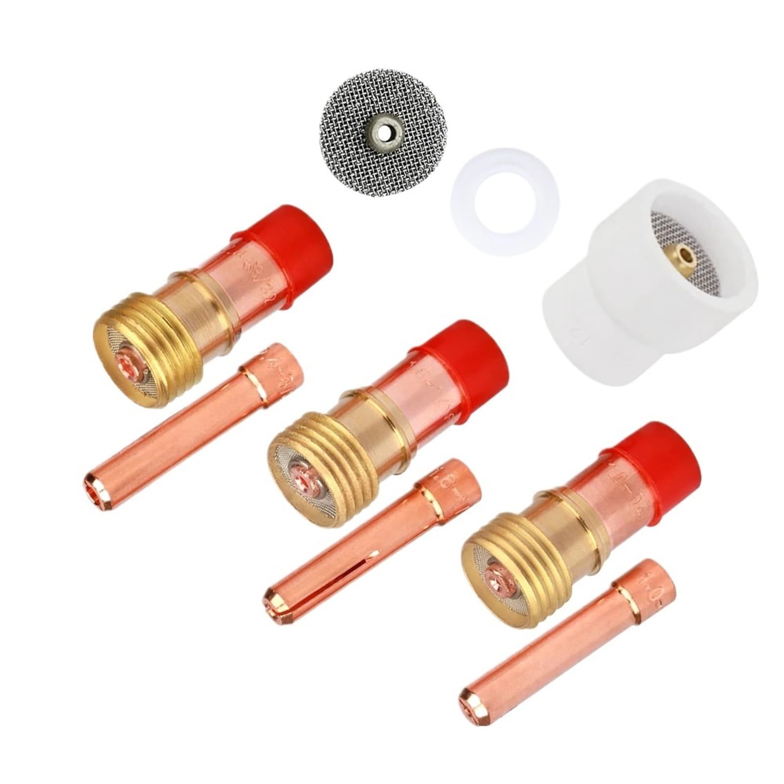 Compatible con WP17 WP20 WP26 soplete de soldadura TIG 9 Uds. Boquilla cerámica blanca copa alúmina pinzas rechonchas Kit lentes Gas corporal(1.0mm,9PCS 16No.)
