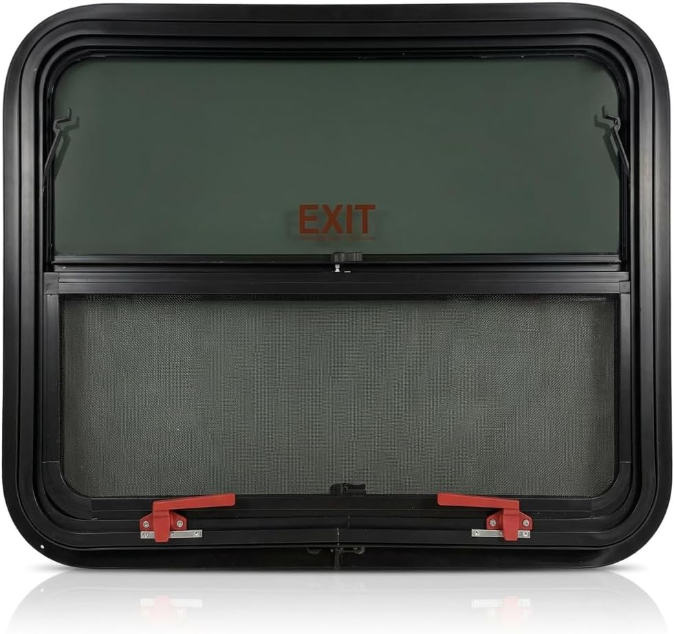 RV Window 30" x 22" - Exit Window with Removable Screen & Trim Ring fits 1-1/2" Wall Thickness - Replacement for Campers, Trailers (29 3/4" x 21 3/4" Cut-Out)