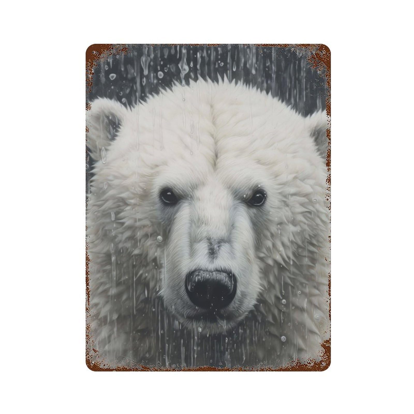 Cute Wet Polar Bear Rusty Metal Tin Sign 15.7"x11.8", for Shed, Workshop And Garage Wall Decor, Shabby Chic Decor