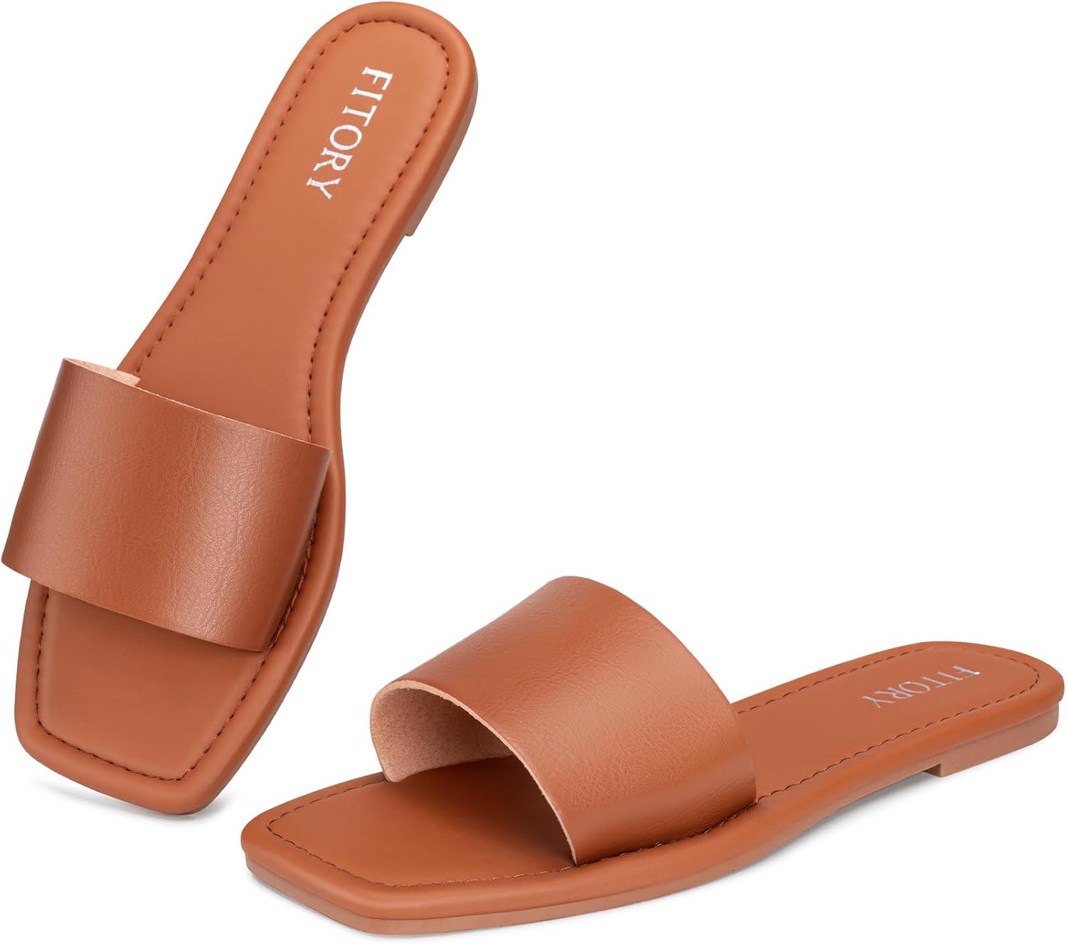 FITORY Women's Slide Sandals Fashion Square Open Toe with Cushioned Footbed Slippers for Beach Size