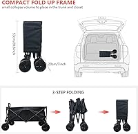 Vista 2 de Carro utilitario con ruedas plegable, carrito compacto con mango ajustable, multiusos para jardín, picnic, campamento, compras de festivales