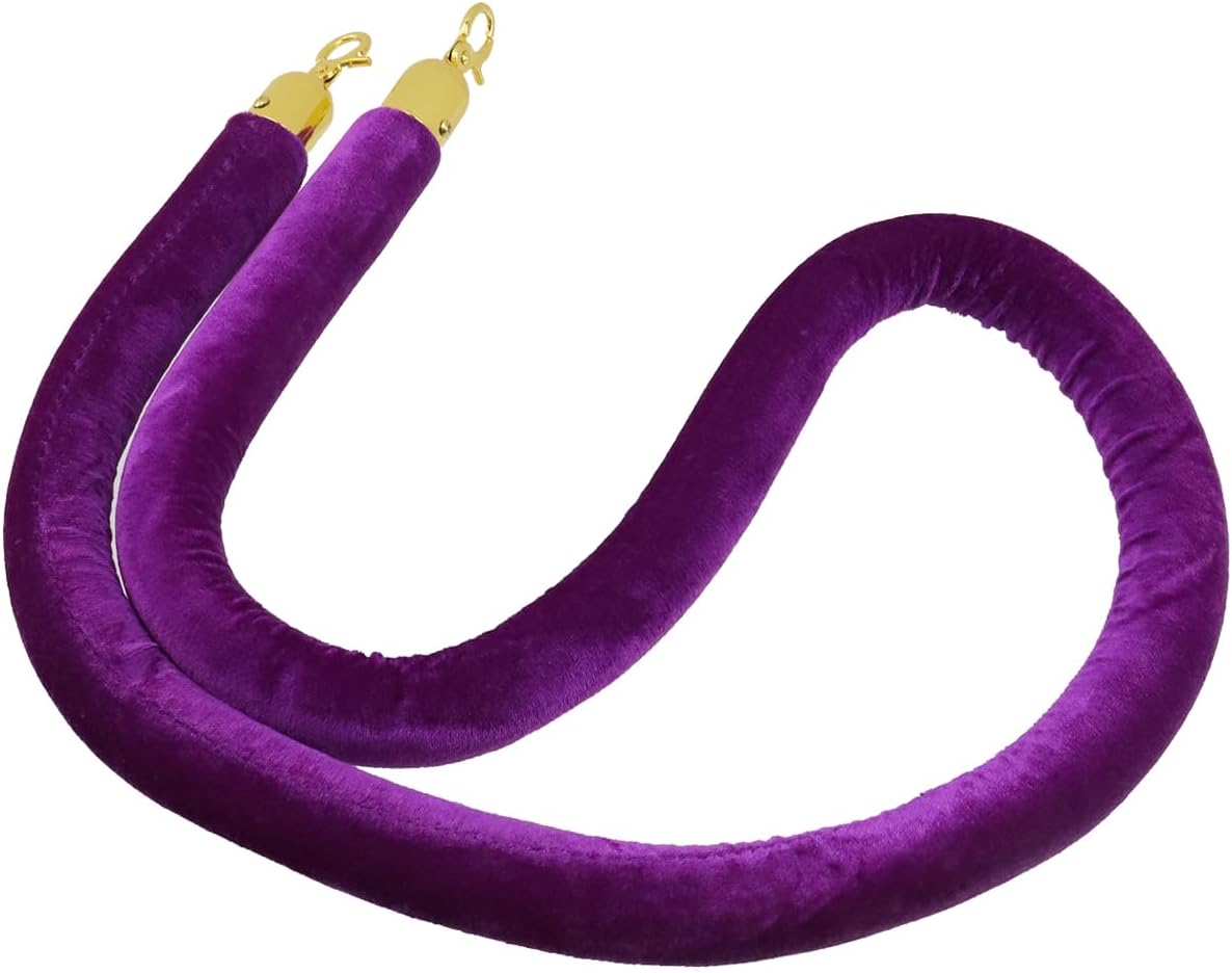 Oedema 4 Pcs Purple Velvet Stanchion Ropes with Gold Hooks 5 Feet Crowd Control Barrier Hanging Rope for Movie Theaters, Restaurants, Hotels