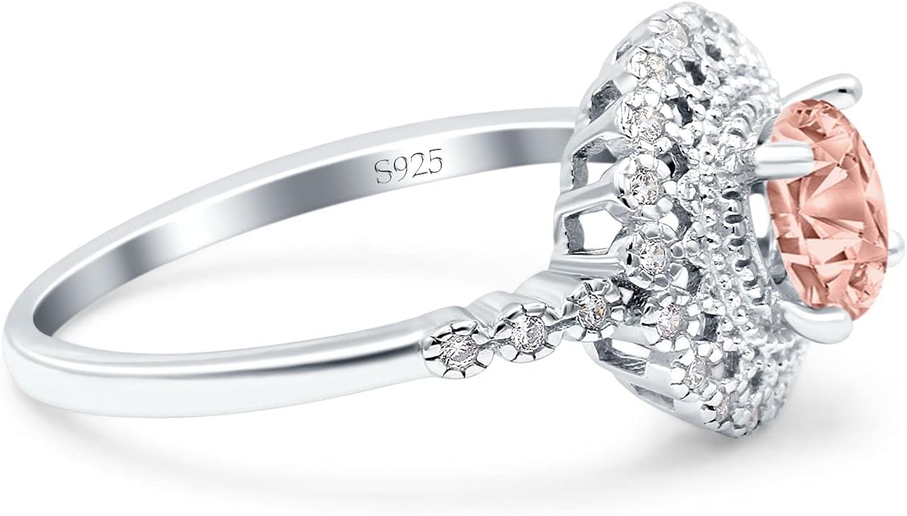 Blue Apple Co. Halo Art Deco Wedding Engagement Bridal Ring Round Simulated Cubic Zirconia 925 Sterling Silver