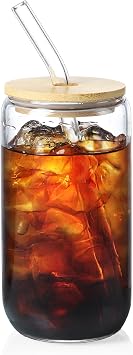 NETANY 1 Pack Glass Cups with Bamboo Lids and Straws 16 oz, Gifts for Women, Drinking glasses set, Iced Coffee, Tea Cup, Cute Aesthetics Tumbler Cup, Mothers Day, Birthday Gifts for Her Mom