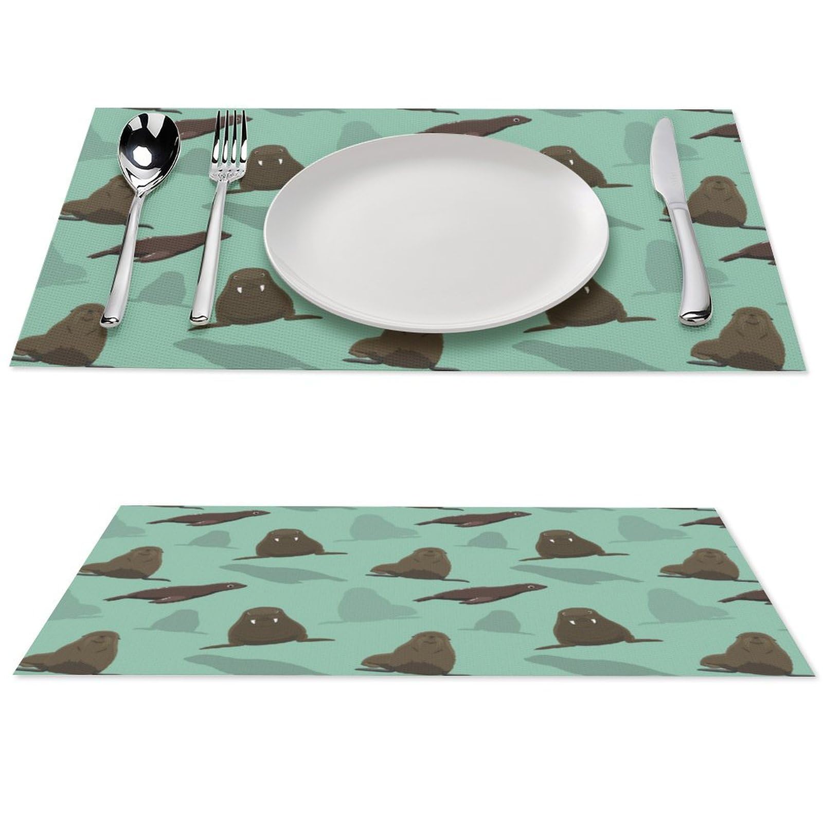 Walrus Pattern Placemats Set of 6 PCS Washable Table Runner 18" X 12" Place Mats for Kitchen Party Dining Decoration