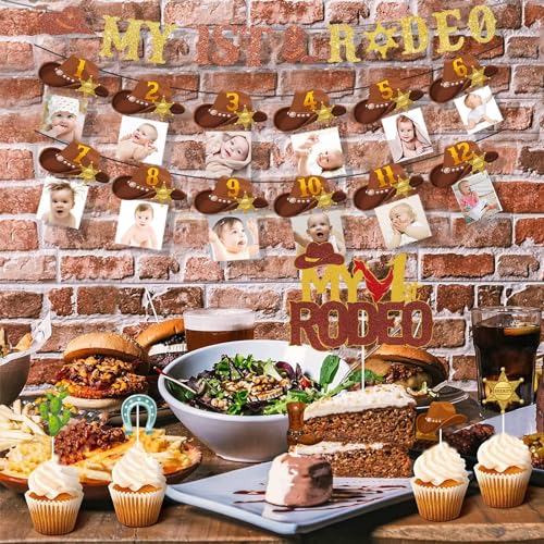 My First Rodeo Birthday Decorations, Hombae Western Cowboy First Birthday Party Themed Decoration, 1st Photo Banner Cake Cupcake Topper Balloon Garland Arch Kit