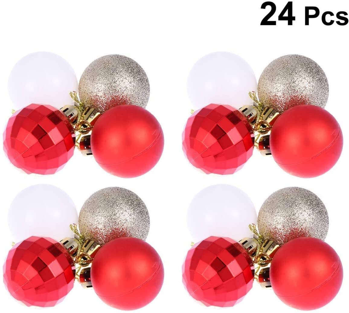 24 szt. Ozdoby choinkowe Wiszące ozdoby na choinkę DIY wieniec Making Crafts Christmas Party Supplies (kolor: niebieski czerwony zielony biały) (czerwony złoty biały)