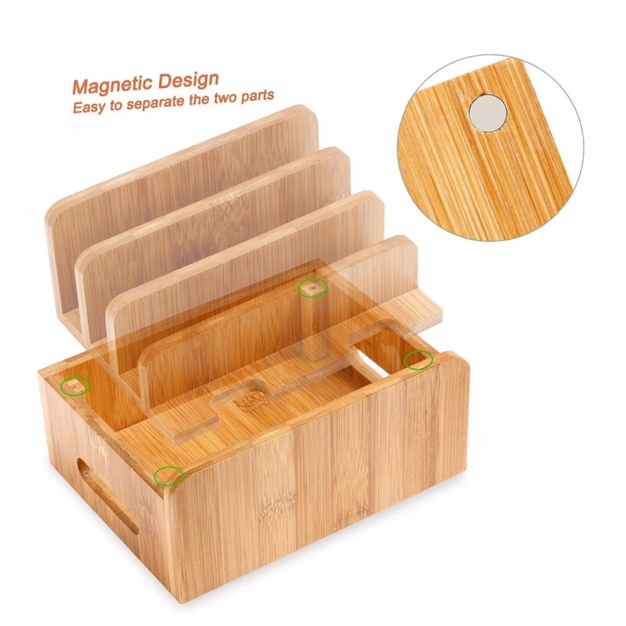 NUOBESTY Supporto in Legno per Smartphone con Stazione di Ricarica USB Multipla, Organizer da Scrivania Beige con Funzione di Ricarica Simultanea e Spazio per Tablet, per Uso Domestico