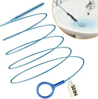 4 Pack Snake Drain Hair Removal Tool, Reusable Drain Snake Hair Drain Clog Remover Tool, 50 Inch Anti-break Steel Shower Drain Snake for Bathtub, Bathroom Sink Drain Unclog