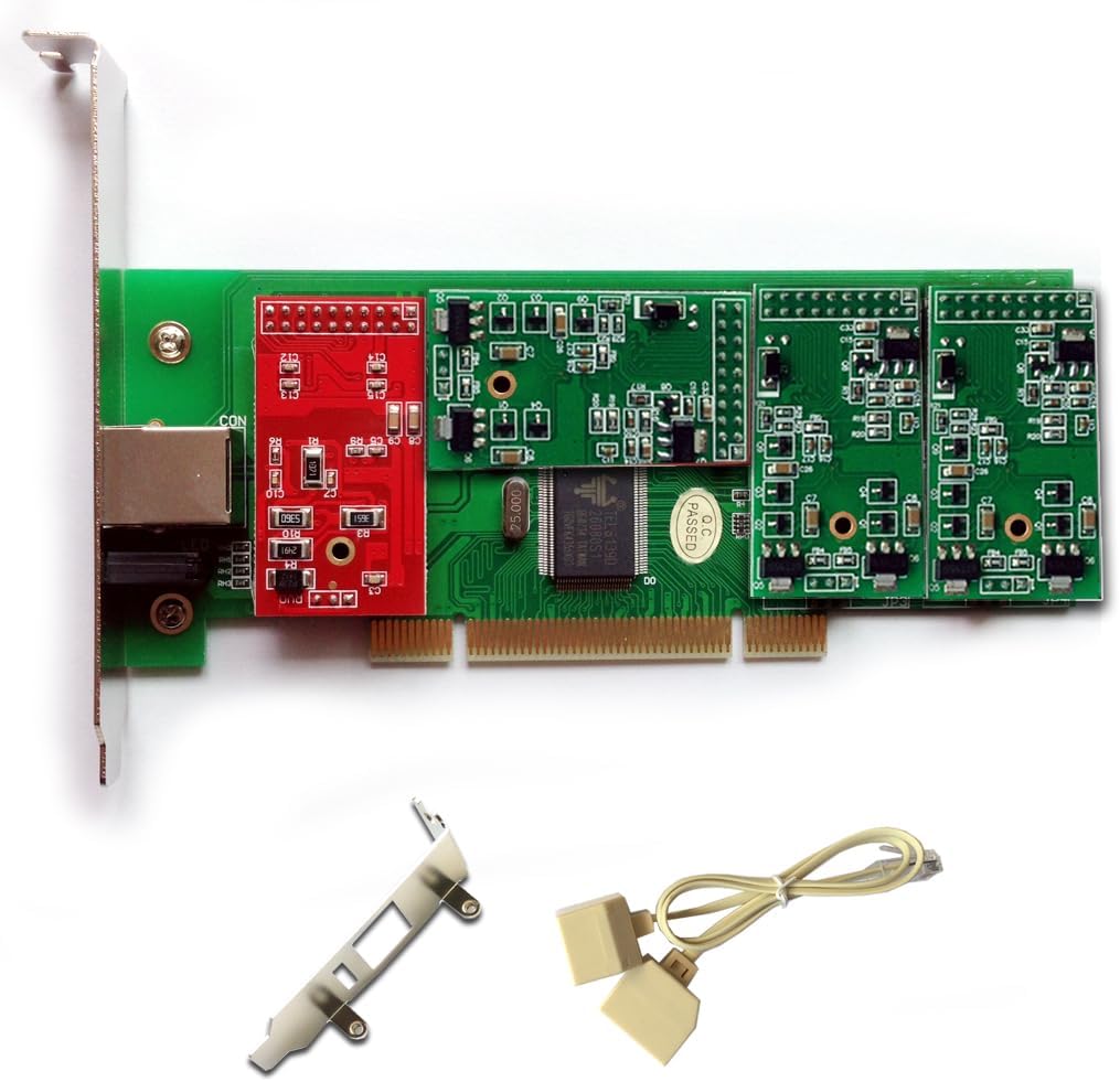 Asterisk Card TDM410 with 1 FXO+3 FXS Modules,PCI Interface,Asterisk Voice Board for IP PBX VoIP Phone System,with Low Profile for 2U Computer,TDM400P