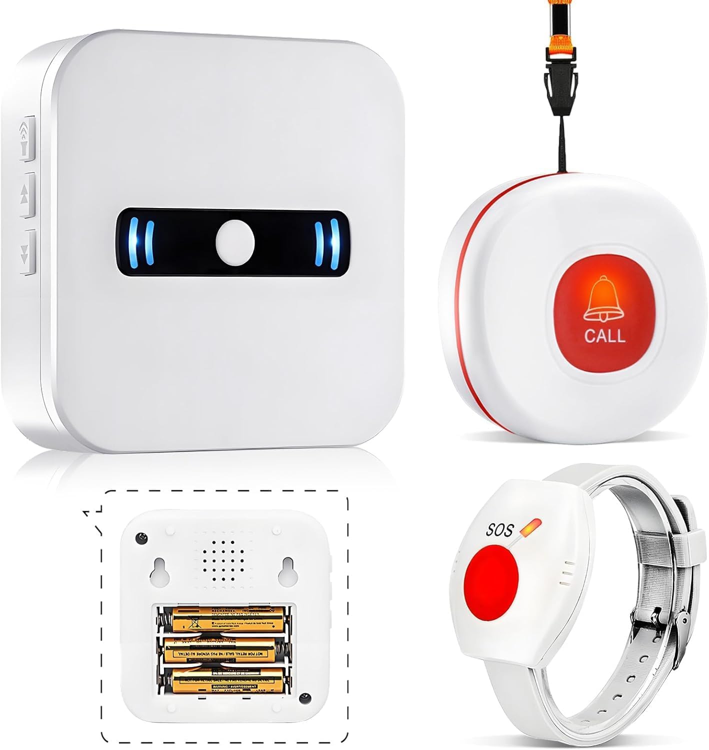 Daytech Salvavita Anziani, Pulsante Allarme Anzianicon 1 Ricevitore, 1 Pulsante SOS e 1 Braccialetto, Campanello Emergenza Anziani per Assistenza Domiciliare, 55 Suonerie, 5 Volumi, 150 m, IP55